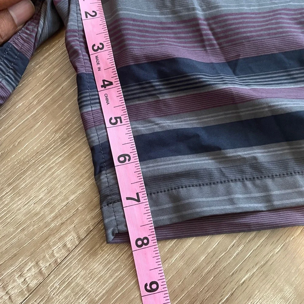 Kirkland Signature Mens Swim Trunks Size Large Purple Grey Striped Board Shorts